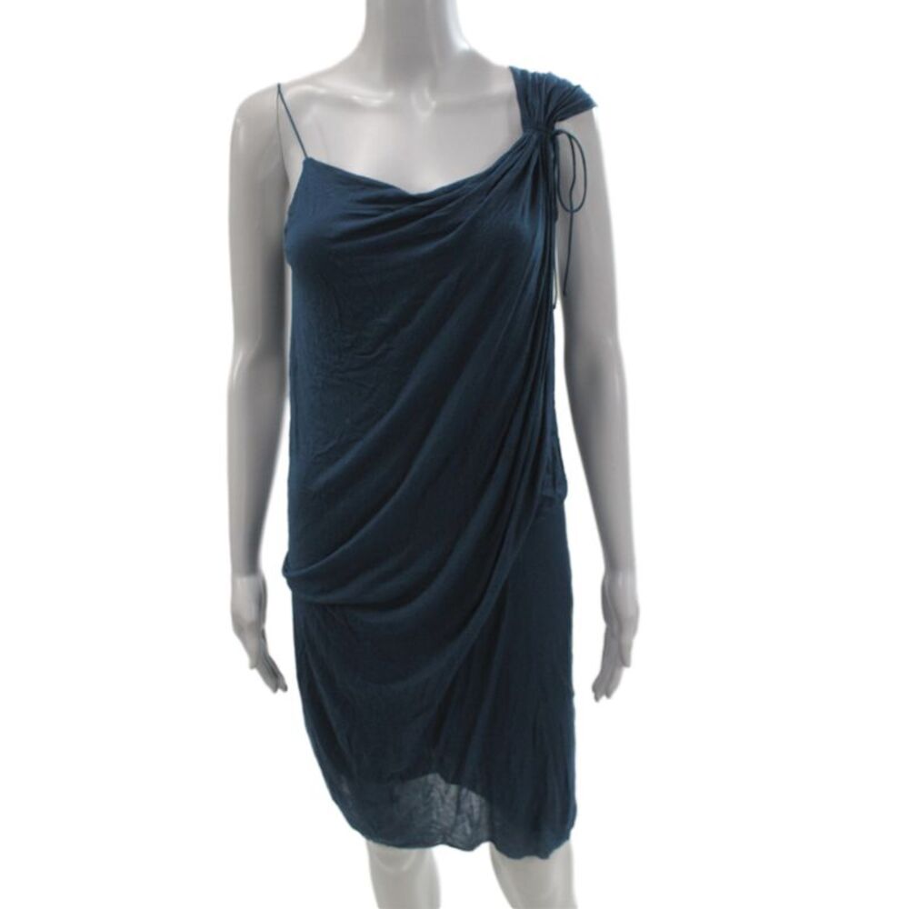 Helmut Lang Womens Dark Blue Sleeveless Slip Dress Cotton Linen Size S